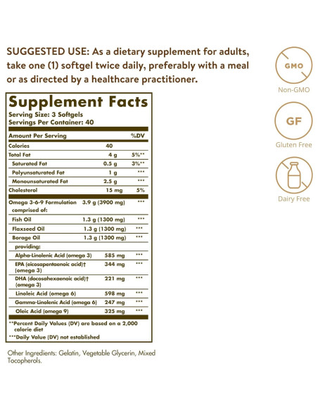 Suplemento Omega 3-6-9 Solgar 1300 mg 120 Softgels