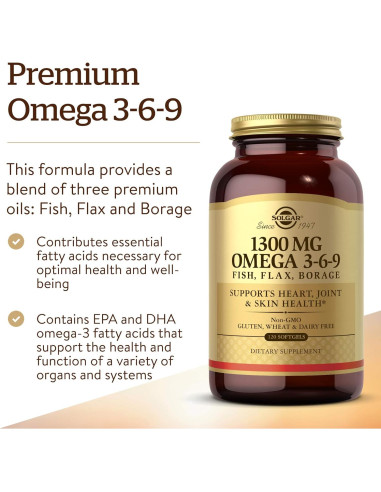 Suplemento Omega 3-6-9 Solgar 1300 mg 120 Softgels