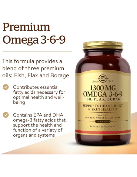Suplemento Omega 3-6-9 Solgar 1300 mg 120 Softgels
