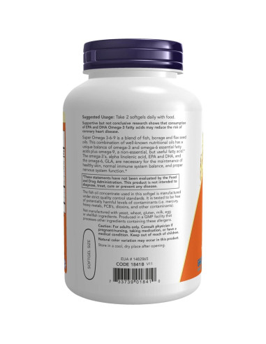 Suplemento Omega 3-6-9 Now Foods 1200mg 180 Gelatinas Blandas