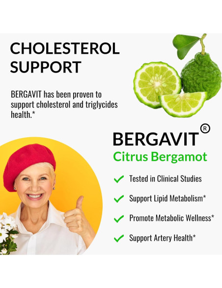 Suplemento Natural UpNourish Bergamota para Colesterol Alto - 120 Gelatinas