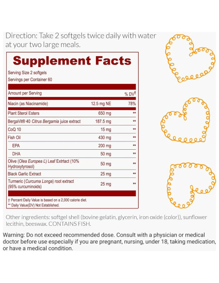 Suplemento Natural UpNourish Bergamota para Colesterol Alto - 120 Gelatinas