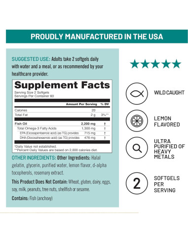 NatureWise Omega 3 Aceite de Pescado 2200 mg 120 Cápsulas
