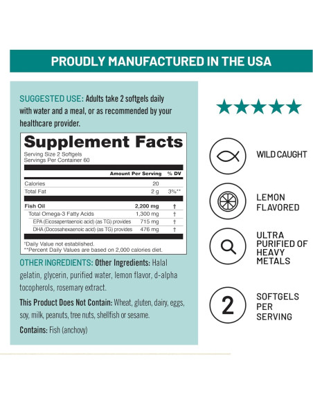 NatureWise Omega 3 Aceite de Pescado 2200 mg 120 Cápsulas