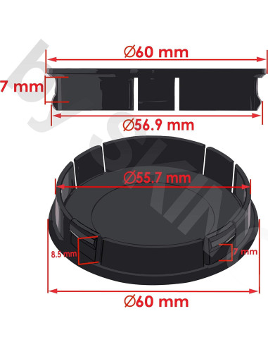 4 Tapas de Centro de Rueda SkinoEu CX 5 60mm Rojo Negro