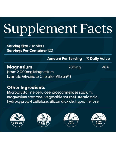 Magnesio Glicinato Lisina Doctor's Best 240 Tabletas 100 mg