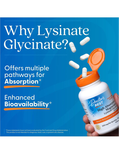 Magnesio Glicinato Lisina Doctor's Best 240 Tabletas 100 mg