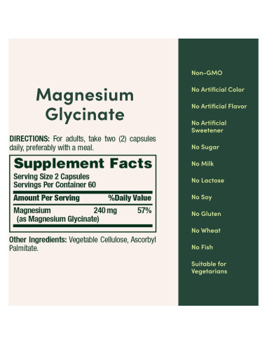 Magnesio Glicinato Nature's Bounty 240 mg 120 Cápsulas