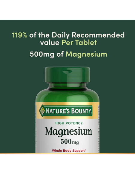 Suplemento de Magnesio Nature's Bounty 500mg 200 Tabletas