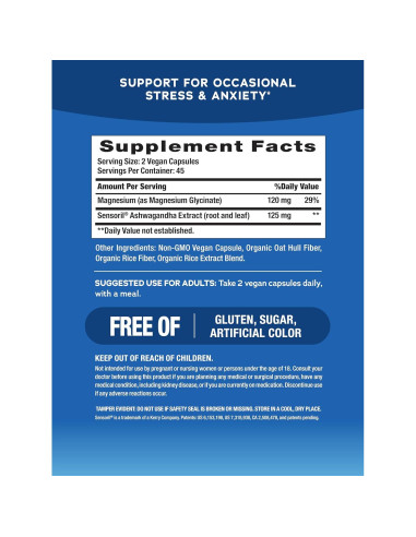 Suplemento Calma Natural Vitality Ashwagandha y Magnesio 90 Cápsulas