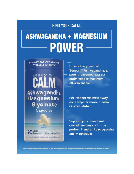Suplemento Calma Natural Vitality Ashwagandha y Magnesio 90 Cápsulas Suplemento Calma Natural Vitality Ashwagandha y Magnesio 90 Cápsulas