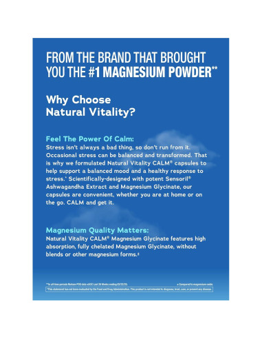 Suplemento Calma Natural Vitality Ashwagandha y Magnesio 90 Cápsulas