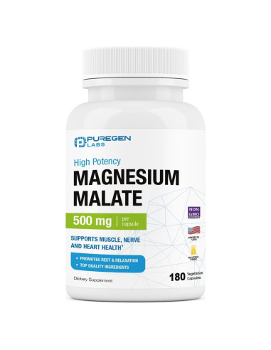 Malato de Magnesio 500mg Puregen Labs 180 Cápsulas Vegetales