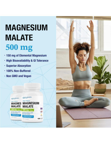 Malato de Magnesio 500mg Puregen Labs 180 Cápsulas Vegetales