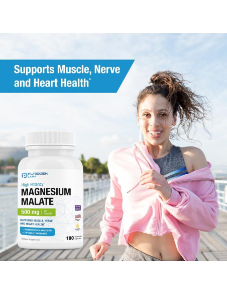 Malato de Magnesio 500mg Puregen Labs 180 Cápsulas Vegetales