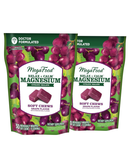 MegaFood Suplemento de Magnesio Calmante - 30 Caramelos Uva