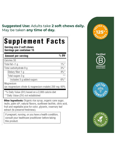 MegaFood Suplemento de Magnesio Calmante - 30 Caramelos Uva