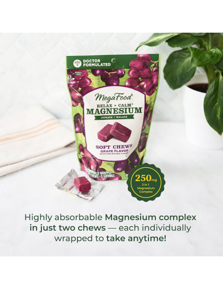 MegaFood Suplemento de Magnesio Calmante - 30 Caramelos Uva
