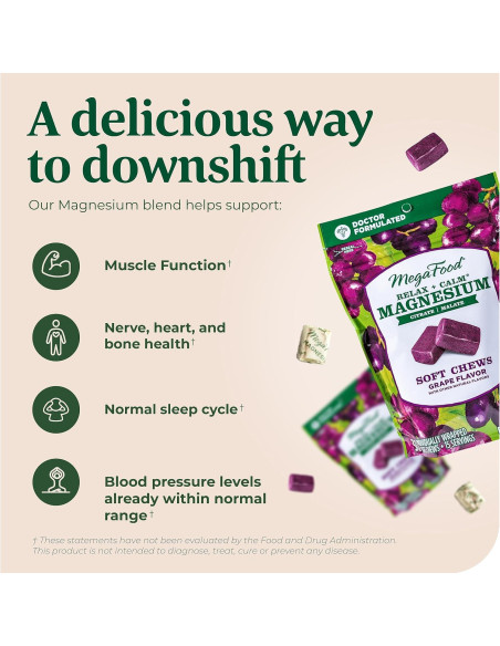 MegaFood Suplemento de Magnesio Calmante - 30 Caramelos Uva