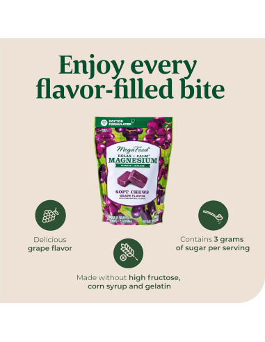 MegaFood Suplemento de Magnesio Calmante - 30 Caramelos Uva