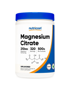 Polvo de Citrato de Magnesio Nutricost 500g Sin Sabor