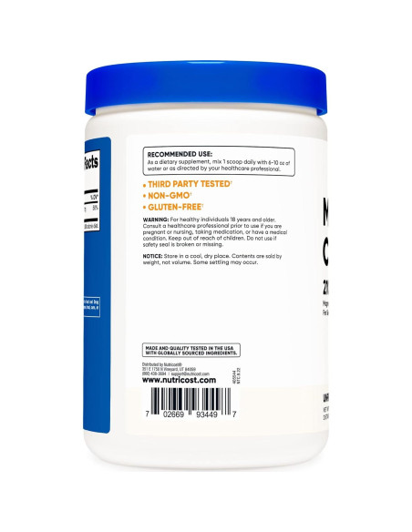 Polvo de Citrato de Magnesio Nutricost 500g Sin Sabor Polvo de Citrato de Magnesio Nutricost 500g Sin Sabor