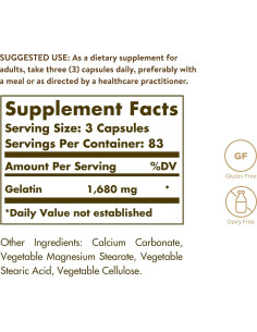 Solgar Gelatina Natural 1680 mg 250 Cápsulas Sin Gluten 2
