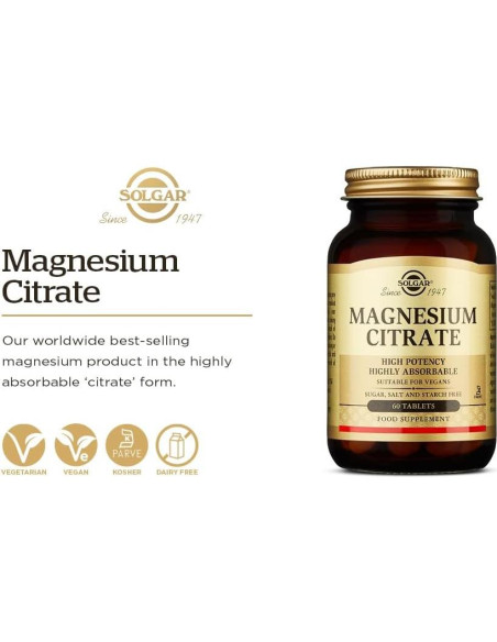 Citrato de Magnesio Solgar 420 mg - 60 Tabletas Absorbibles