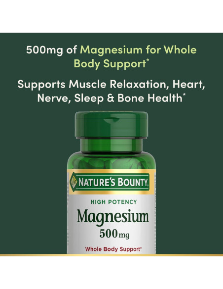 Suplemento de Magnesio Nature's Bounty 500 mg 100 Tabletas