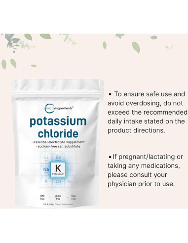 Cloruro de Potasio en Polvo 1kg Micro Ingredients - Suplemento Electrolitos