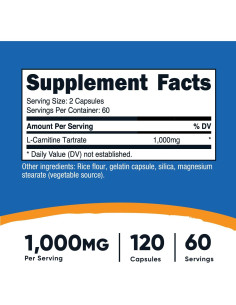 L-Carnitina Tartrato Nutricost 1000mg 120 Cápsulas 2