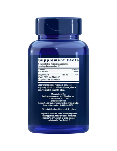 Suplemento de Magnesio L-Treonato Life Extension 150 Cápsulas Suplemento de Magnesio L-Treonato Life Extension 150 Cápsulas