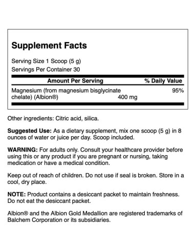 Suplemento de Magnesio Glicinato Quelado Swanson 150 g