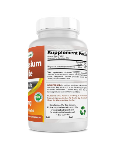 Óxido de Magnesio 500mg Mejores Naturales 360 Tabletas