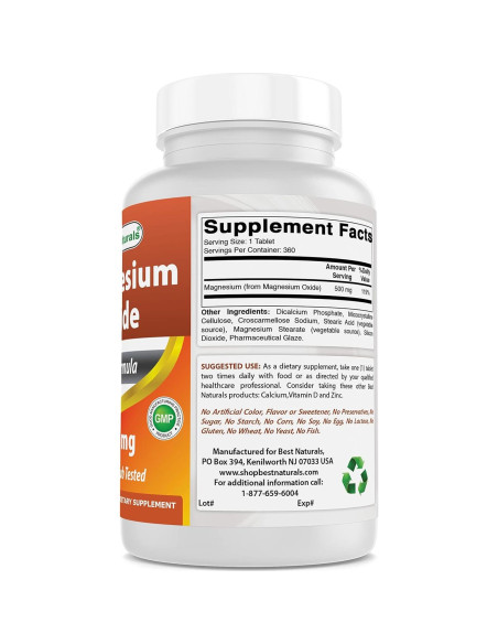Óxido de Magnesio 500mg Mejores Naturales 360 Tabletas