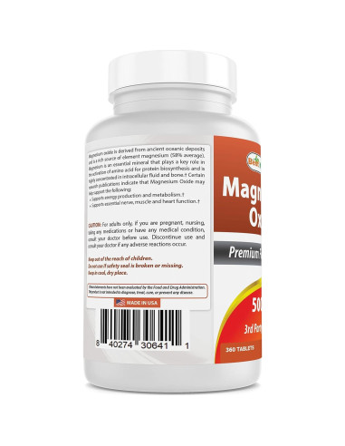 Óxido de Magnesio 500mg Mejores Naturales 360 Tabletas