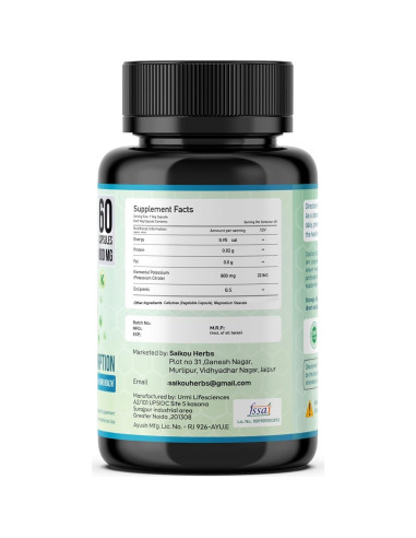Citrato de Potasio 800 mg Urmi Lifesciences - 60 Cápsulas