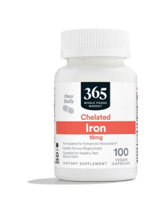 Suplemento de Hierro Quelado 18mg 365 Whole Foods 100 Cápsulas