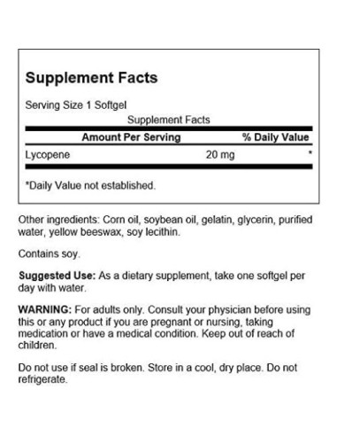Suplemento Licopeno Swanson 20 mg - 60 Gelatinas Blandas