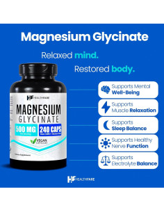 Glicinato de Magnesio 500mg HealthFare | 240 Cápsulas Veganas 2
