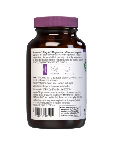 Cápsulas de Magnesio L-Treonato Bluebonnet 90 Unidades