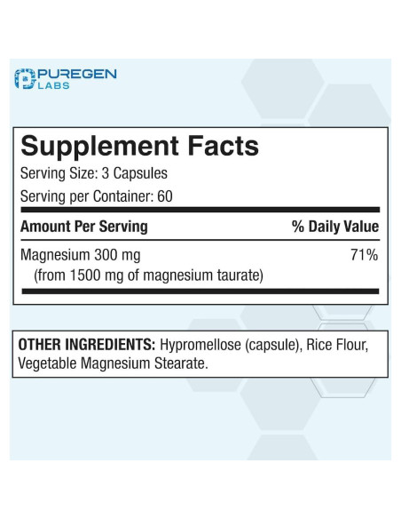 Taurato de Magnesio Puregen Labs 1500mg 180 Cápsulas Vegetales