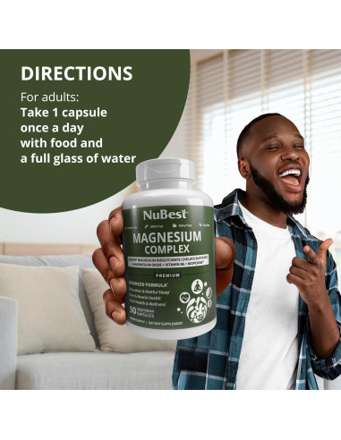 Complejo de Magnesio NuBest 90 Cápsulas - Bisglicinato, B6