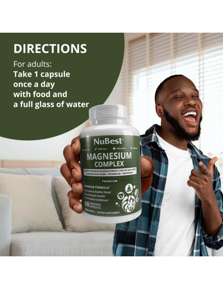Complejo de Magnesio NuBest 90 Cápsulas - Bisglicinato, B6