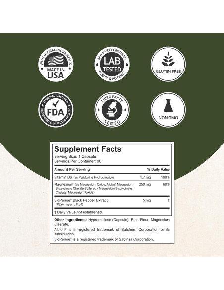 Complejo de Magnesio NuBest 90 Cápsulas - Bisglicinato, B6