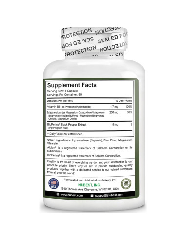 Complejo de Magnesio NuBest 90 Cápsulas - Bisglicinato, B6