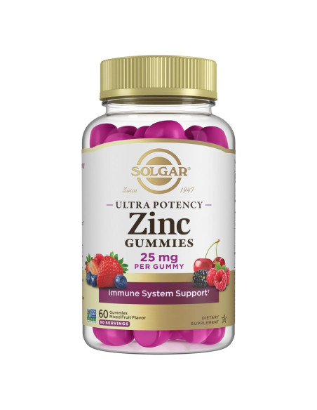 Gominolas de Zinc Solgar 25mg - Soporte Inmunológico 60 Porciones