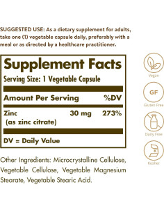 Cápsulas Vegetales de Citrato de Zinc Solgar 100 Unidades 2