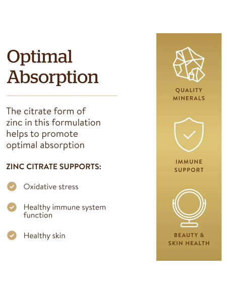 Cápsulas Vegetales de Citrato de Zinc Solgar 100 Unidades