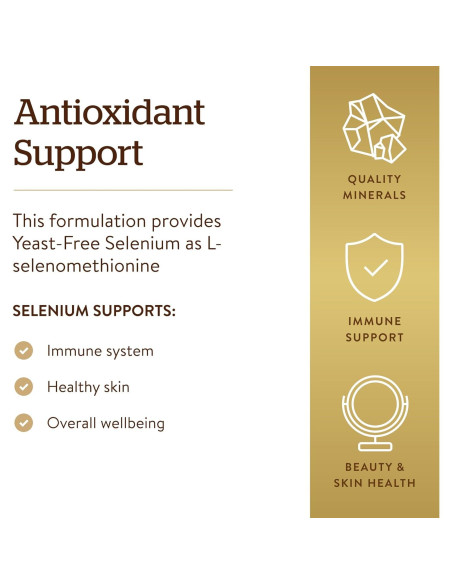 Selenio Sin Levadura Solgar 200 mcg 250 Tabletas Veganas